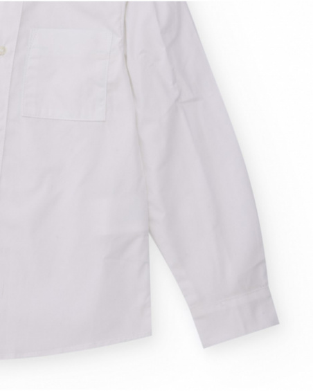 White long-sleeve shirt for boys with chest pocket and decorative button