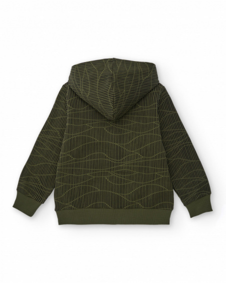 Green hooded sweatshirt for boys with graphic print and neon details