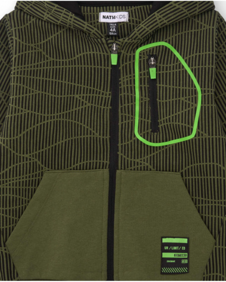 Green hooded sweatshirt for boys with graphic print and neon details