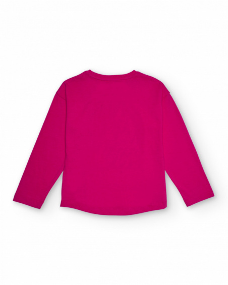 Fuchsia long-sleeve t-shirt for girls with glitter “Feeling Good” print