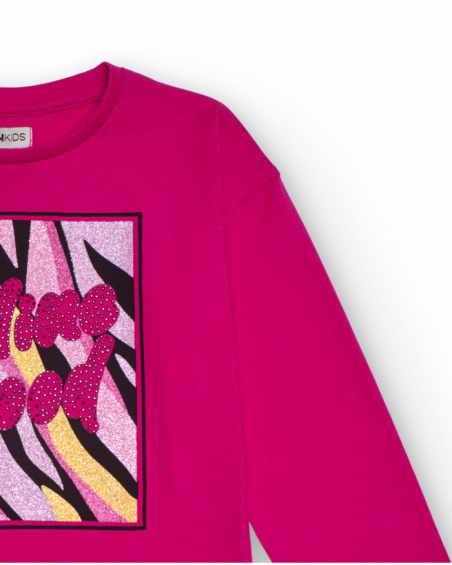 Fuchsia long-sleeve t-shirt for girls with glitter “Feeling Good” print