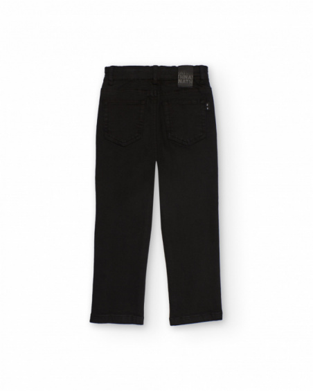 Black denim pants for boys with five-pocket design