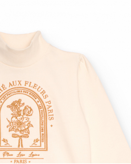 Ivory sweatshirt for girls with high neck and floral print Ivory sweatshirt for girls with high neck and floral print