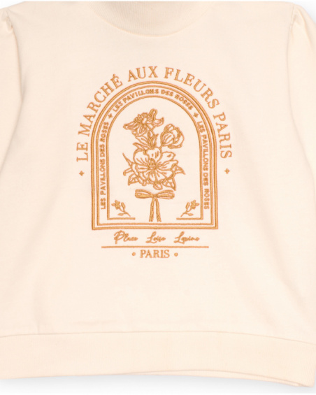 Ivory sweatshirt for girls with high neck and floral print Ivory sweatshirt for girls with high neck and floral print