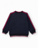 Navy blue bomber jacket for boys with red details and embroidered text Navy blue bomber jacket for boys with red details and embroidered text