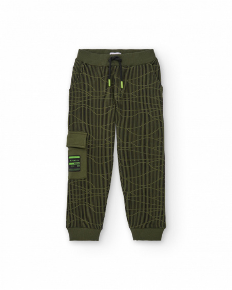 Green jogger pants for boys with graphic print and cargo pocket Green jogger pants for boys with graphic print and cargo pocket