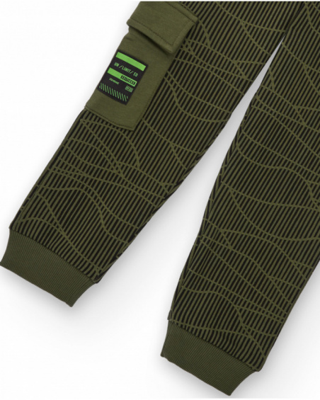 Green jogger pants for boys with graphic print and cargo pocket Green jogger pants for boys with graphic print and cargo pocket