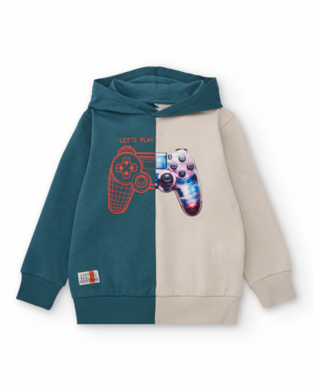 Bicolor hoodie for boys with videogame controller print