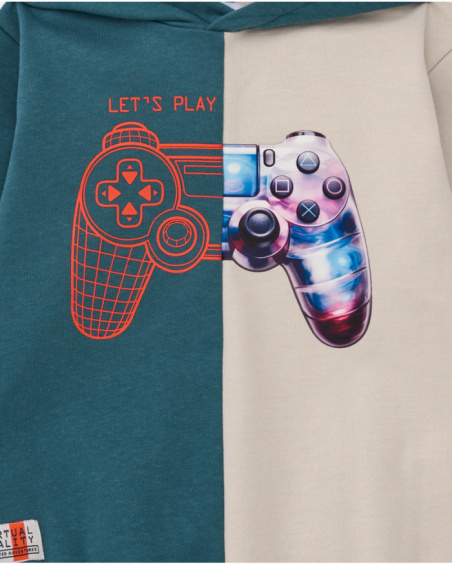 Bicolor hoodie for boys with videogame controller print