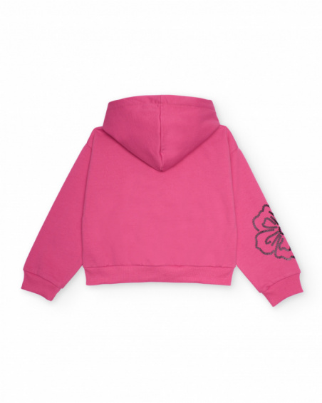 Fuchsia hooded sweatshirt for girls with strass flower design Fuchsia hooded sweatshirt for girls with strass flower design