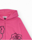 Fuchsia hooded sweatshirt for girls with strass flower design Fuchsia hooded sweatshirt for girls with strass flower design