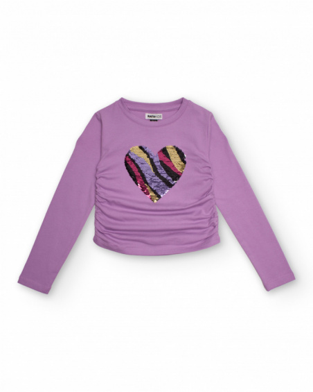 Lilac long-sleeve girl’s t-shirt with sequin heart Lilac long-sleeve girl’s t-shirt with sequin heart