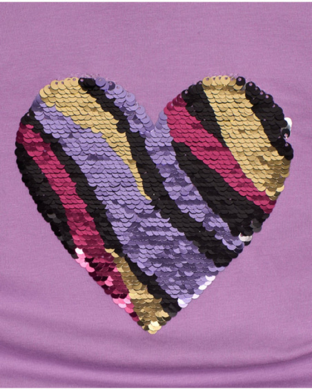 Lilac long-sleeve girl’s t-shirt with sequin heart Lilac long-sleeve girl’s t-shirt with sequin heart