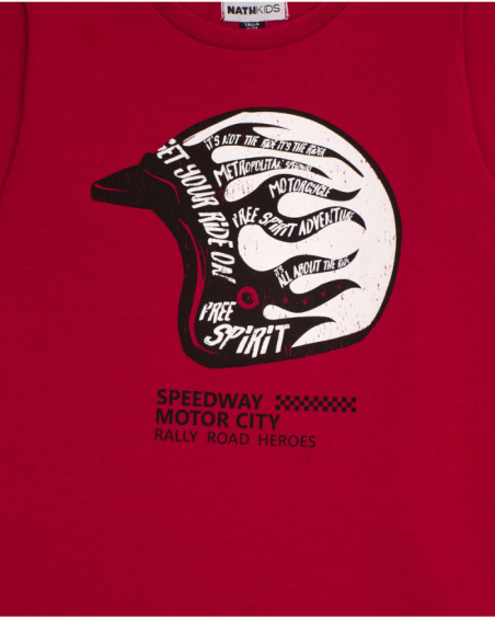 Red long-sleeved t-shirt for boys with helmet print