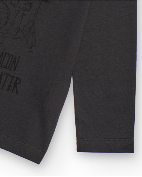 Dark grey long-sleeve t-shirt for boys with music-themed print