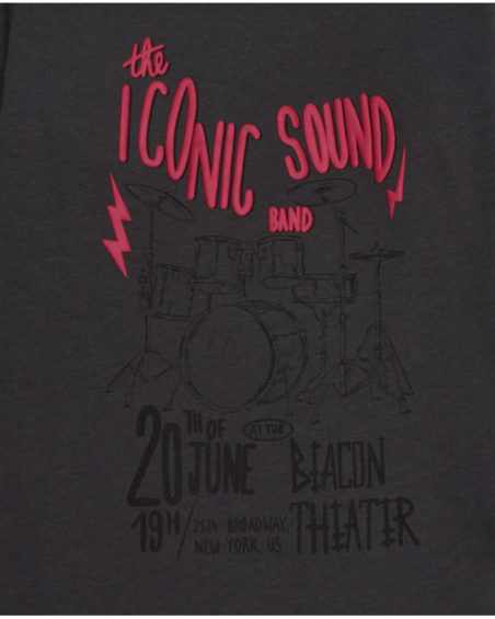 Dark grey long-sleeve t-shirt for boys with music-themed print