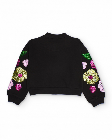 Black jacket for girls with sequin flowers on the sleeves Black jacket for girls with sequin flowers on the sleeves