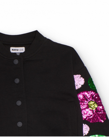Black jacket for girls with sequin flowers on the sleeves Black jacket for girls with sequin flowers on the sleeves