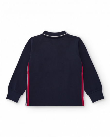 Boys' navy long-sleeve polo with rock print