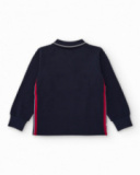 Boys' navy long-sleeve polo with rock print Boys' navy long-sleeve polo with rock print
