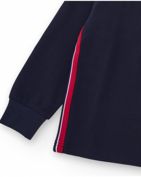 Boys' navy long-sleeve polo with rock print
