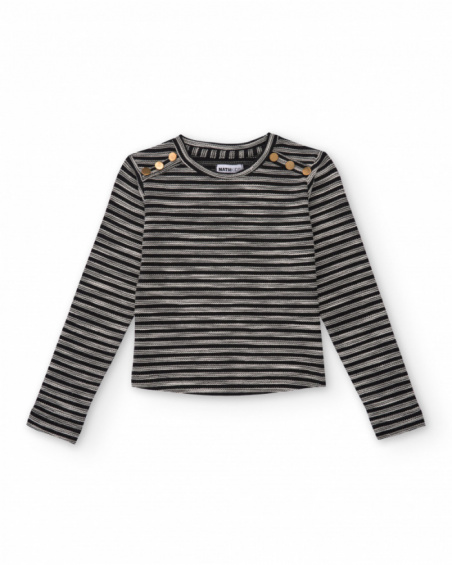 Girls' long-sleeve striped top with decorative buttons Girls' long-sleeve striped top with decorative buttons