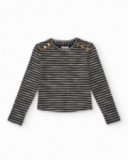 Girls' long-sleeve striped top with decorative buttons Girls' long-sleeve striped top with decorative buttons