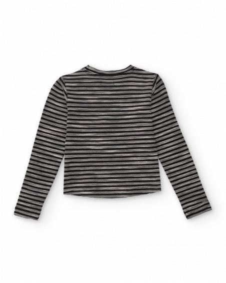 Girls' long-sleeve striped top with decorative buttons Girls' long-sleeve striped top with decorative buttons