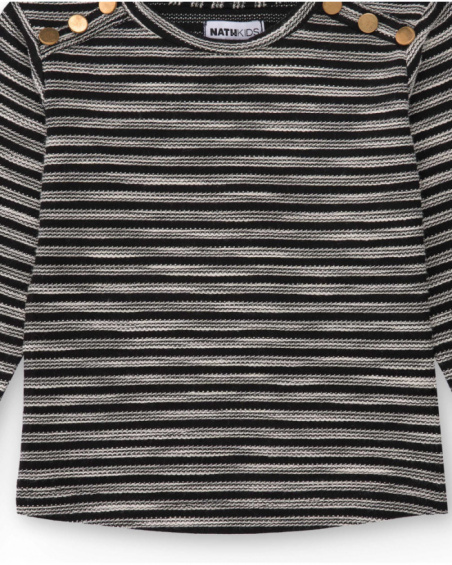 Girls' long-sleeve striped top with decorative buttons Girls' long-sleeve striped top with decorative buttons