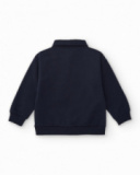 Long-sleeved polo shirt for boys in navy blue with pink stripe Long-sleeved polo shirt for boys in navy blue with pink stripe