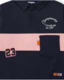 Long-sleeved polo shirt for boys in navy blue with pink stripe Long-sleeved polo shirt for boys in navy blue with pink stripe