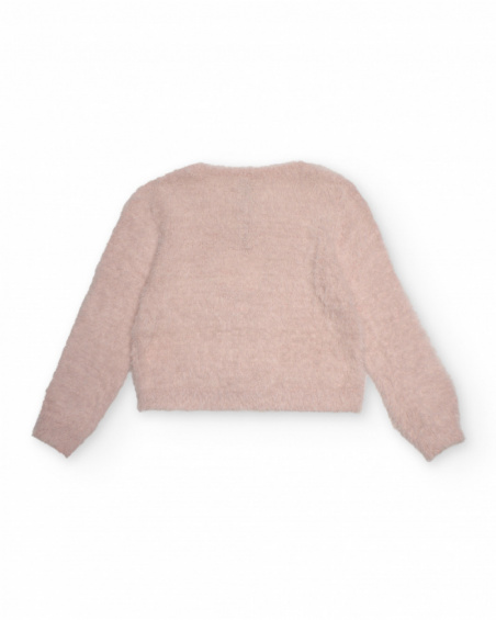 Pink knitted cardigan for girls with decorative bows