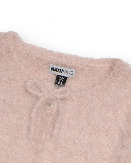 Pink knitted cardigan for girls with decorative bows