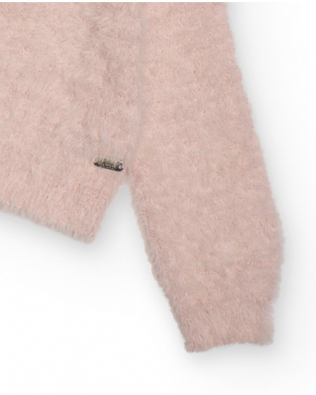 Pink knitted cardigan for girls with decorative bows