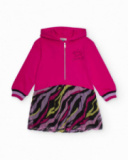 Fuchsia sweatshirt dress with printed pleated skirt for girls Fuchsia sweatshirt dress with printed pleated skirt for girls