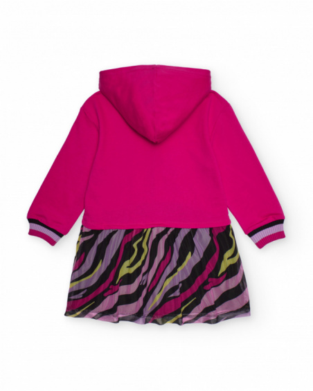 Fuchsia sweatshirt dress with printed pleated skirt for girls Fuchsia sweatshirt dress with printed pleated skirt for girls