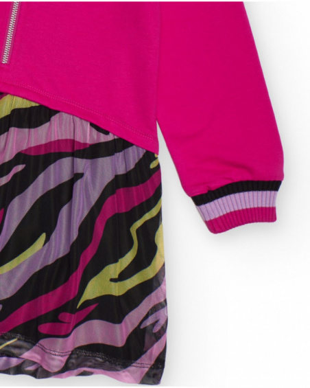 Fuchsia sweatshirt dress with printed pleated skirt for girls Fuchsia sweatshirt dress with printed pleated skirt for girls
