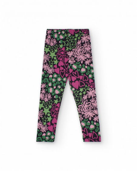 Girls’ multicolor leggings with hearts and flowers print Girls’ multicolor leggings with hearts and flowers print
