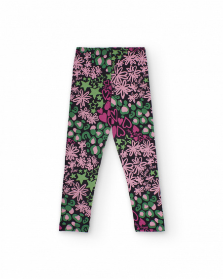 Girls’ multicolor leggings with hearts and flowers print Girls’ multicolor leggings with hearts and flowers print