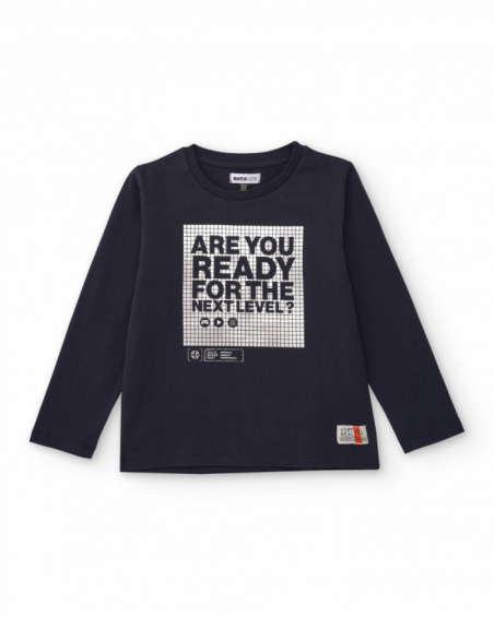 Navy long-sleeve t-shirt with gamer print for boys