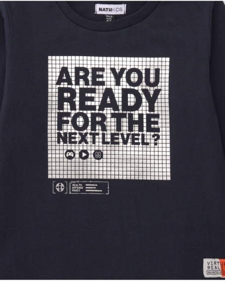 Navy long-sleeve t-shirt with gamer print for boys