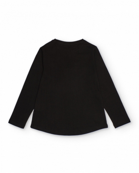 Black long-sleeve t-shirt with sequin flowers for girls