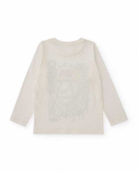 Off-white long-sleeve t-shirt with urban lion print for boys