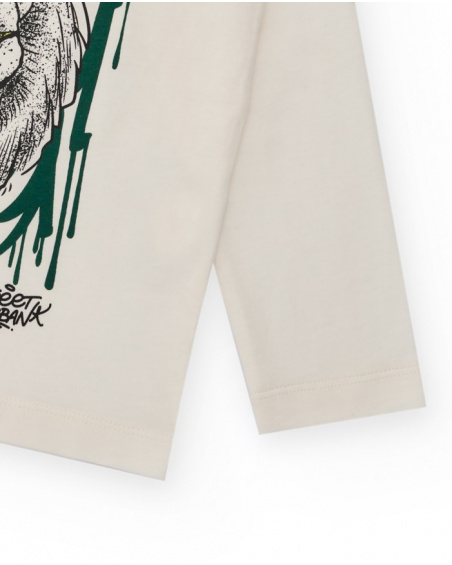 Off-white long-sleeve t-shirt with urban lion print for boys