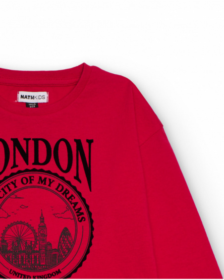 Red long-sleeve t-shirt with London print for girls