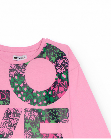 Pink long-sleeve t-shirt with "LOVE" print for girls
