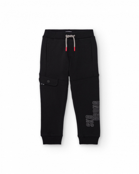 Black jogger pants with side pocket and print for boys Black jogger pants with side pocket and print for boys