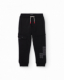 Black jogger pants with side pocket and print for boys Black jogger pants with side pocket and print for boys