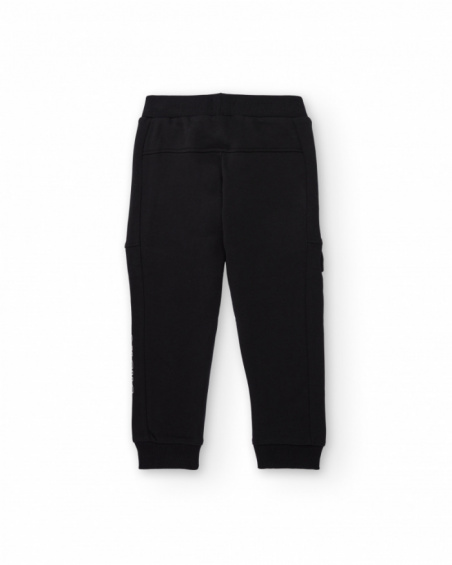 Black jogger pants with side pocket and print for boys Black jogger pants with side pocket and print for boys