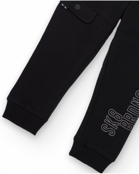 Black jogger pants with side pocket and print for boys Black jogger pants with side pocket and print for boys